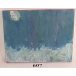 Ann Brunskill (1923-2018) - 'Moon & waves', oil on canvas, 28cm x 36cm, stretched but unframed.