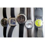 A collection of five gentleman's wristwatches, to include two Bulova, Junghans Mega, etc,