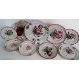 A collection of Delft plates in mainly pinks and green palate, floral decorations, largest 33cm,