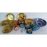 A small collection of Oriental items to include 6 wooden gilt lacquer plates, a blue and white bowl,