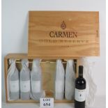 6 bottles of good quality 1999 Chilean red wine being Carmen Gold Reserve Cabernet Sauvignon in