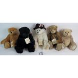 Five Orchiltree Artists Teddy bears by Sue Denton, jointed limbs, mohair, largest 27cm (seated),