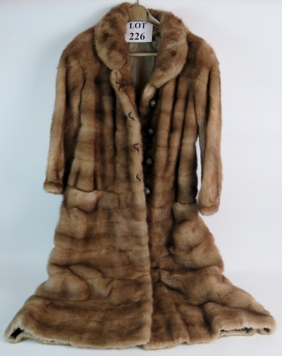 A ladies 1960's mink fur coat, approx 104cm long,