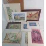 Muriel Kay (20th century) - Fifteen various signed mounted watercolours, and four signed etchings,