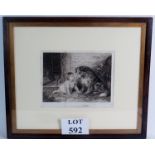 British School (19th century) - 'Infant with dog and cat', pencil signed artist's proof etching,