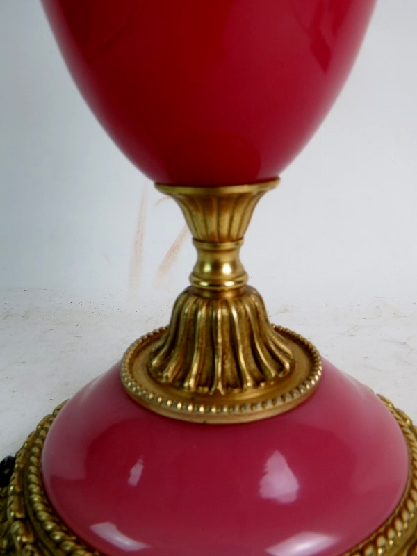 An ornate Classical-Revival gilt-metal and pink glass table lamp, 40cm high, - Image 3 of 3