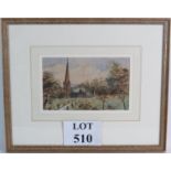 British School (1920) - `Country Church', watercolour, indistinctly signed, dated, 14 cm x 23cm,