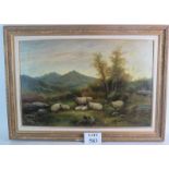 British School (19th century) - 'Sheep in mountainous landscape', oil on canvas, 50cm x 76cm,