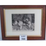 British School (early 20th century) - 'Poorly puppy', pencil signed etching, 23cm x 30cm, oak frame,