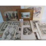 A quantity of antiquarian prints and later art works, (a/f),