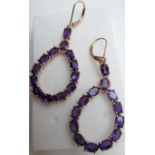 Purple amethyst earrings, lever back, 55mm x 22mm,