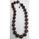 Tiger's eye gemstone necklace, large faceted 15mm beads, 18" length plus 2" extender chain approx,