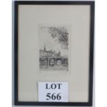 Paul Jeffery (early 20th century) - `City River Scene', pencil signed limited edition etching,