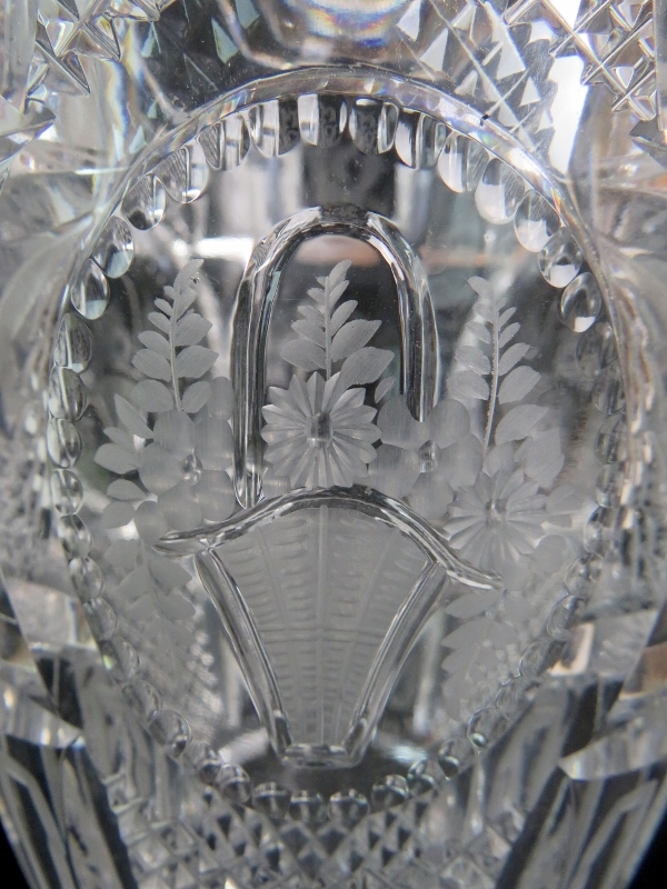 A good quality late 19th/early 20th century cut-glass vase, with engraved decoration, 33cm high, - Image 2 of 3