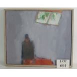 Ann Brunskill (1923-2018) - 'Solitary figure', oil on board, 42cm x 50cm, framed.