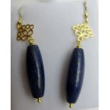 Fine lapis lazuli earrings, shepherds hook, 12 grams, (large barrel shape 30mm lapis),