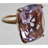 Large pink amethyst dress ring, 20 x 15 elongated cushion cut, size S,