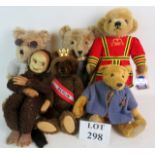 Five nice quality Teddy Bears, and a Monkey,