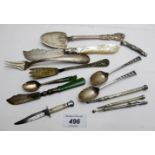 An assortment of mainly silver items to include a Victorian silver slice,