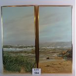 Tihaney (20th century) - 'Beach scenes', a pair, oil on canvas, signed, 76cm x 37cm, framed,