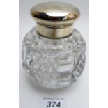 A heavy cut glass inkwell with silver mounts, 'Yacht Violet', Birmingham 1894,