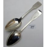 A pair of Irish silver serving spoons, Dublin 1829, James Brady, approx 5 troy oz/157 grams,