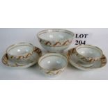 A small collection of Caughley ceramics circa 1790, three tea bowls, two saucers and a slop bowl,