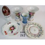 A small collection of ceramics to include, a pair of Paris porcelain vases, a ceramic egg,