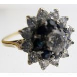 A 9ct gold blue and white stone cluster ring, size L,