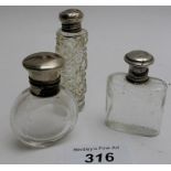A collection of three small scent bottles, two fully hallmarked,