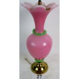 An ornate Classical-Revival gilt-metal mounted pink glass table lamp, 42cm high,