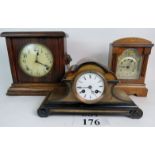 Three vintage mantel clocks, c1900-1920, (a/f),