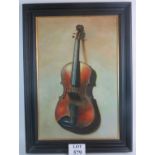 Charlotte James (2003) - `Violin', oil on canvas, signed and dated, 74cm x 48cm, ebonised frame,