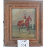 H Alken (19th century) - `Jockey on Horseback', oil on panel, signed, 26cm x 20cm, gilt gesso frame,