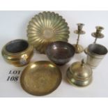 A number of items of hand worked brass and copper work with middle eastern or North African design