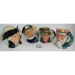 Four large Royal Doulton character jugs, Neptune, Poacher, George Washington, Old Salt,