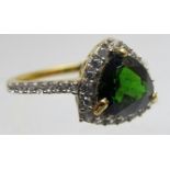 Russian diopside trilliant cut, portrait set ring,