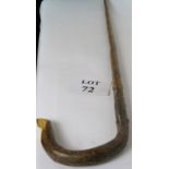 A shepherd's style walking crook, 129cm long, bark finish, brass ferrule,