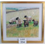 Charles Simpson (b 1952) - `Suffolks, Lambs and Turnips', mixed media, signed, inscribed verso,