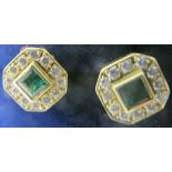A pair of 18ct gold emerald and diamond earrings, boxed,