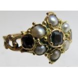 A garnet and seed pearl ring, possibly Georgian, boxed,