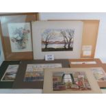 Muriel Kay (20th century) - Eight various watercolours, one framed,