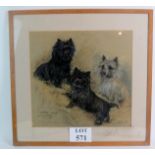Marjorie Cox (1915-2003) - `Lindy, Lucy and Lotte' (3 terriers), pastel, signed and dated 1971,