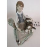Lladro figure, girl with calf, 21cm tall, comes with box,