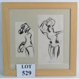 Alan Lowndes (1921-1978) - `Circus Figures', two black ink on paper sketches, one signed in pencil,