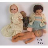 A collection of vintage dolls, to include two with opening eyes, and jointed limbs,