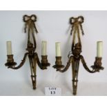 A pair of heavy quality vintage Neo Classical Revival gilt-metal wall lights, with cast decoration,