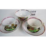A part lustre ware tea set, Staffordshire, circa 1820, two cups, two saucers and one tea bowl,
