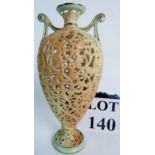 A Grainger & Co reticulated porcelain vase, c1900, with gilt trim to the blush ivory ground,