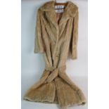 A ladies 1960's full length fur coat with belt, 130cm,